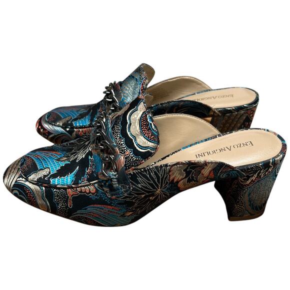 ENZO ANGIOLINI Gilian Women's 9.5 Brocade Floral Mules Black Print Fabric - Picture 3 of 16